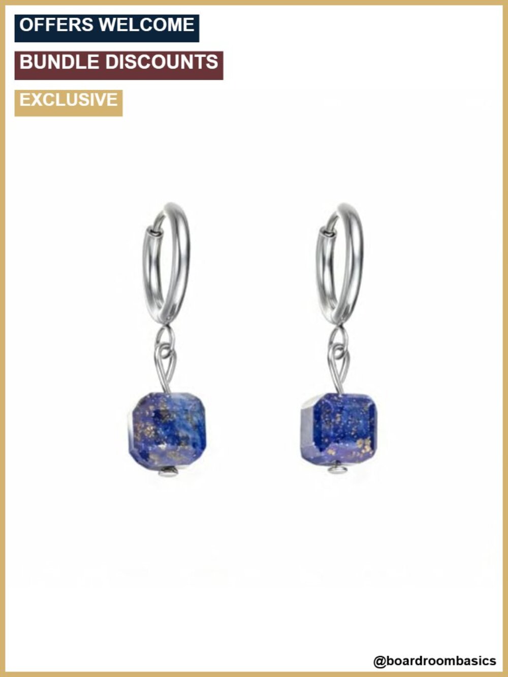 Lapis Lazuli Drop Dangle Earrings Stainless Steel Silver Plated Handmade Gift